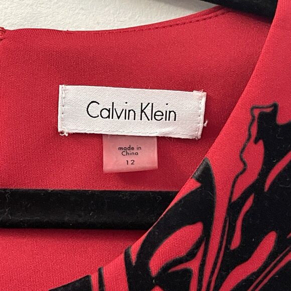 Calvin Klein Dress Women’s Size Red Sheath Black Velour Flowers Cocktail Party - Picture 5 of 5